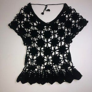 RUNWAY PARIS Crochet Black Lace Top